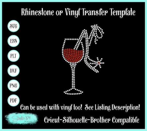 Wine Glass with Shoe Rhinestone SVG Transfer Template - Instant Digital Download EPS