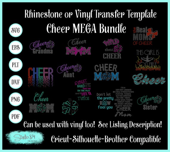 Cheer Mega Bundle Rhinestone SVG Templates - Sticky Flock EPS Digital Download