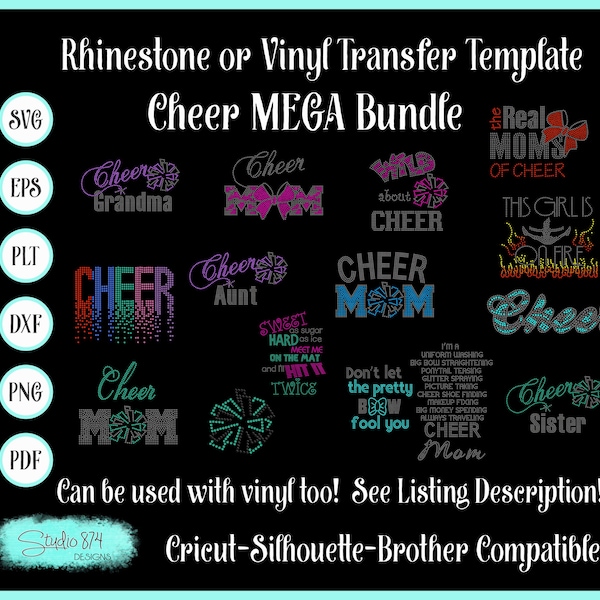 Cheer Mega Bundle Rhinestone SVG Templates - Sticky Flock EPS Digital Download