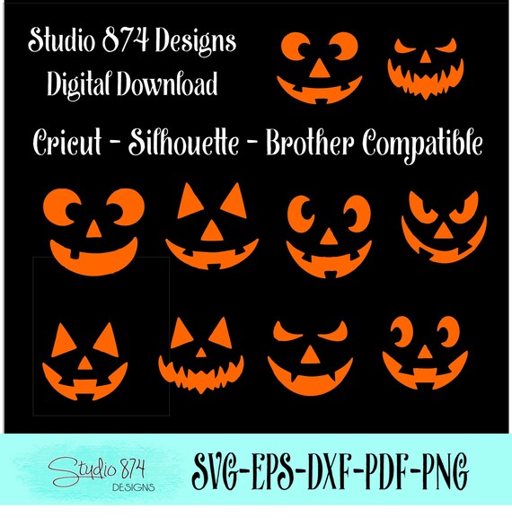 Pumpkin Faces Vector Vinyl Instant Download SVG, EPS Digital Transfer Template - Halloween