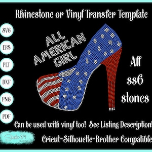 USA Rhinestone SVG Template - Patriotic All American Girl Sticky Flock Stencil - Faux Rhinestone Design