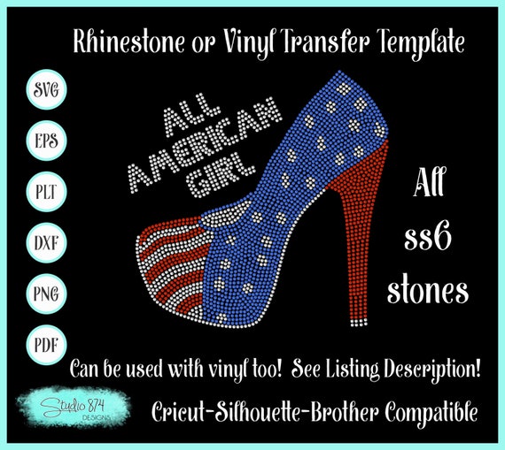 USA Rhinestone SVG Template - Patriotic All American Girl Sticky Flock Stencil - Faux Rhinestone Design