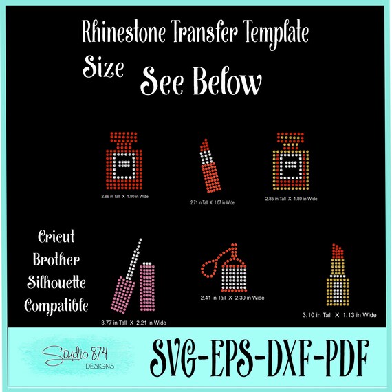 Make Up Kit Rhinestone Instant Download SVG, EPS Digital Transfer Template - Lipstick Mascara Purfume