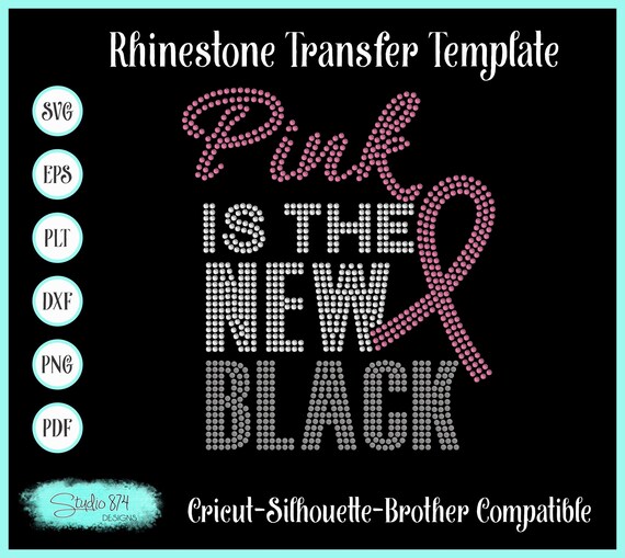 Breast Cancer Rhinestone SVG Template - Cancer Awareness EPS Instant Download - Sticky Flock Stencil