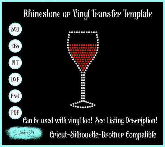 Wine Glass Rhinestone SVG Transfer Template - Instant Digital Download