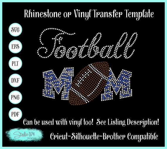 Football Mom Rhinestone SVG Template - Sticky Flock Instant Download Stencil, Faux Rhinestone Design