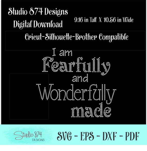 Rhinestone Transfer Template Pattern Stencil DOWNLOAD ONLY - Fearfully and Wonderfully Made  God design Sticky Flock