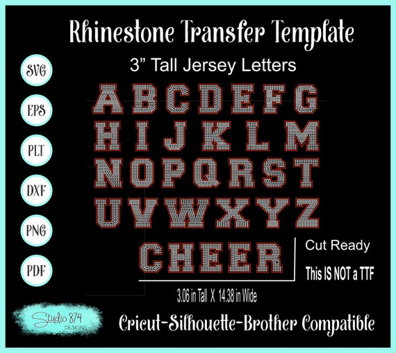 Rhinestone SVG Athletic Jersey Letters - 3 Inch Tall -  Two Color Instant Download Font SVG