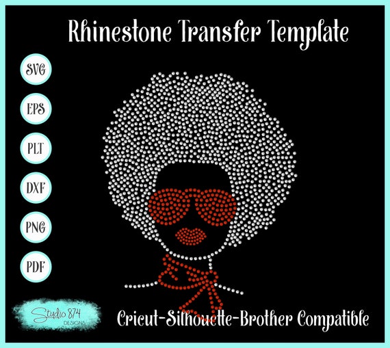 Afro Girl Rhinestone Instant Download SVG, EPS Digital Transfer Template