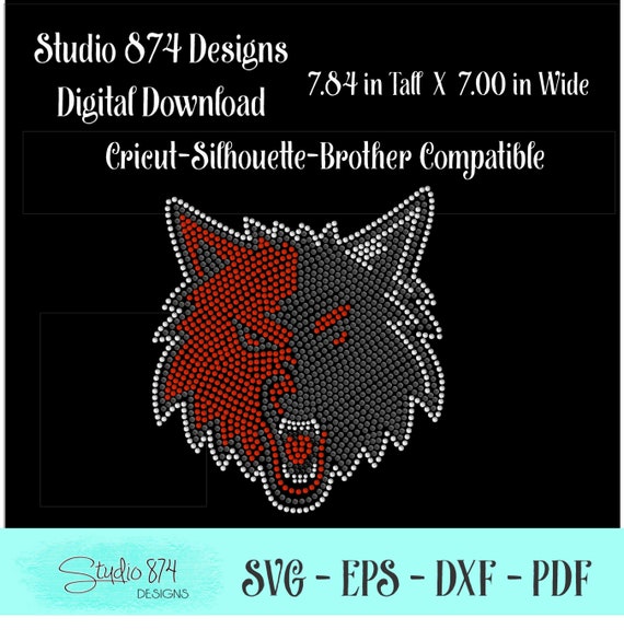 Wolves - Wolf Mascot Rhinestone Transfer Template - School Bling SVG Instant Download