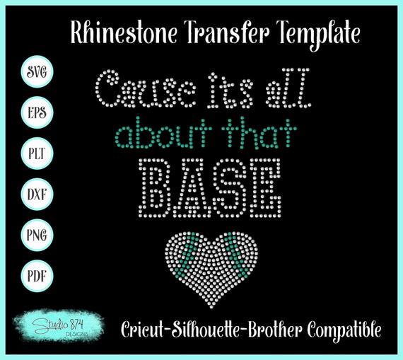 Baseball Rhinestone Transfer Template Pattern- Baseball Bling - All About that Base Download Stencil - DIY - Sticky Flock SVG