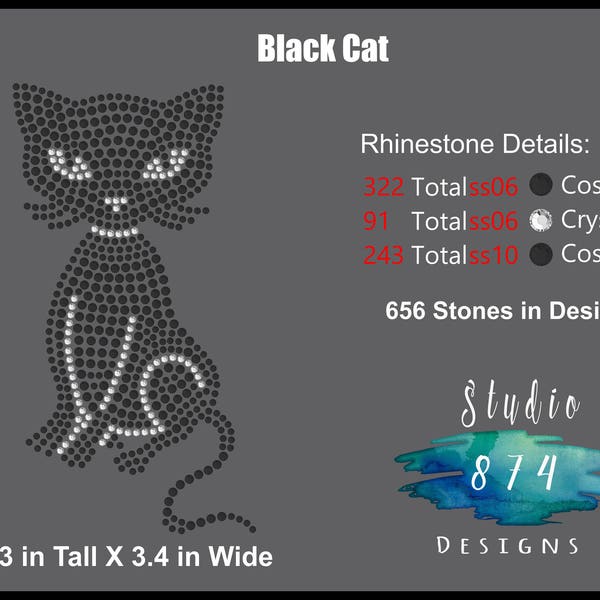 Modèle de modèle de transfert de strass Black Cat TÉLÉCHARGER UNIQUEMENT - Kitty - Sticky Flock - SVG