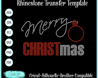 Christmas Rhinestone Transfer Template Pattern Stencil - Merry Christ Holiday  t-shirt Bling - DIY - Download SVG