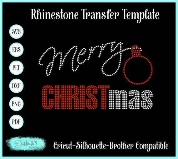 Christmas Rhinestone Transfer Template Pattern Stencil - Merry Christ Holiday  t-shirt Bling - DIY - Download SVG