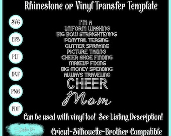 Cheer Mom Rhinestone SVG Transfer Template Cheerleading EPS Digital Download