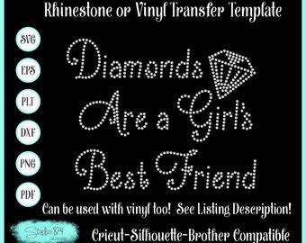 Diamond Rhinestone Instant Digital Download SVG, EPS Transfer Template - Diamonds Are a Girls Best Friend