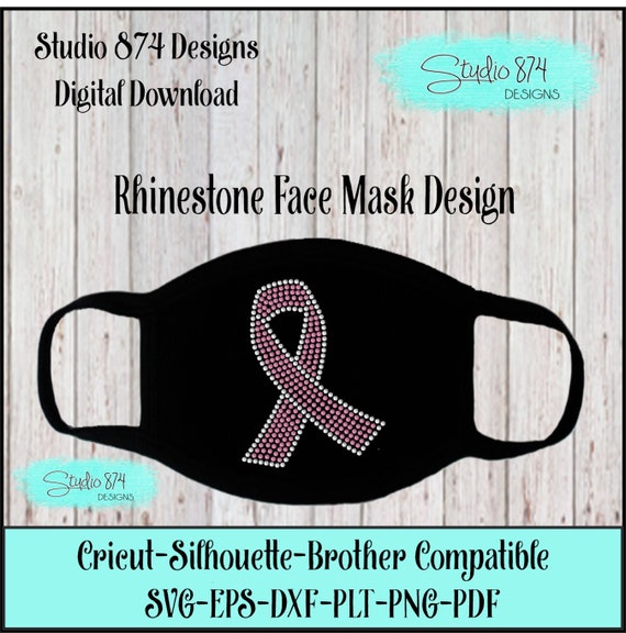 Awareness Ribbon - Face Mask Rhinestone SVG, EPS Digital Transfer Template - Corona Virus - Quarantine