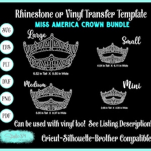 Miss America Crown Bundle Rhinestone Transfer Template Pattern - Four Designs included download Pageant DIY- Sticky Flock-SVG cut