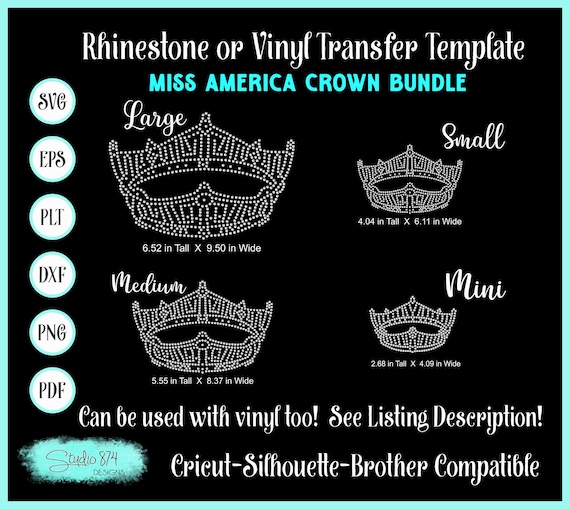 Miss America Crown Bundle Rhinestone Transfer Template Pattern - Four Designs included download Pageant DIY- Sticky Flock-SVG cut