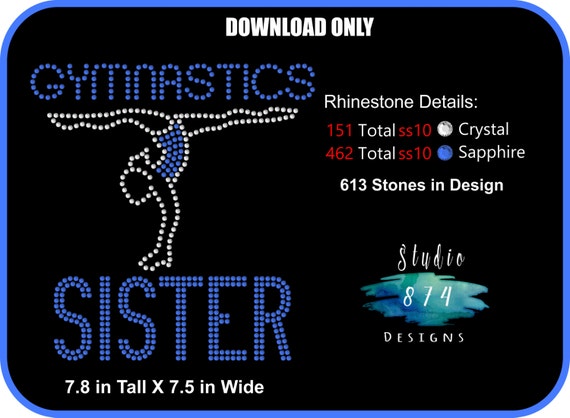 Rhinestone Transfer Template Pattern Stencil - Gymnastics Sister -  DOWNLOAD Stencil - DIY - Sticky Flock Template