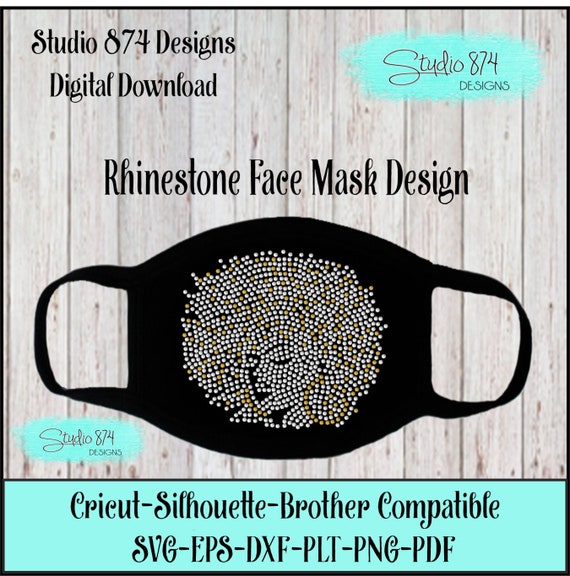 Afro Girl Face Mask Rhinestone Instant Download SVG, EPS Digital Transfer Template - Quarantine, Corona