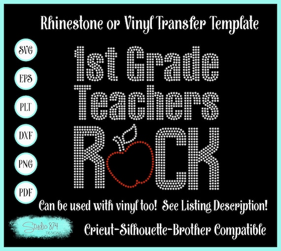 Rhinestone Teachers Rock SVG Template - 1st Grade - Sticky Flock Digital Download - Faux Rhinestone Design