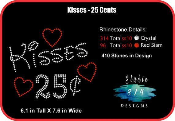 Rhinestone Transfer Template - Valentine's Day Pattern- Kisses 25 cents - DOWNLOAD Stencil - DIY - Sticky Flock Template