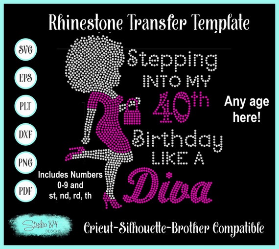 Stepping into my Birthday with Afro Girl - Rhinestone Instant Download SVG, EPS Digital Transfer Template - Like a Diva