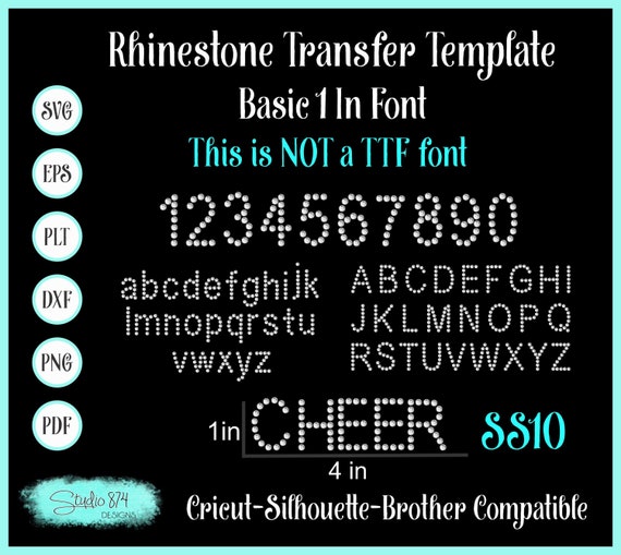 Rhinestone Alphabet Font Letters Template DOWNLOAD - Basic Single Line Font - Upper, Lower, and #s - 1 in - Cut Ready- Transfer Sticky Flock