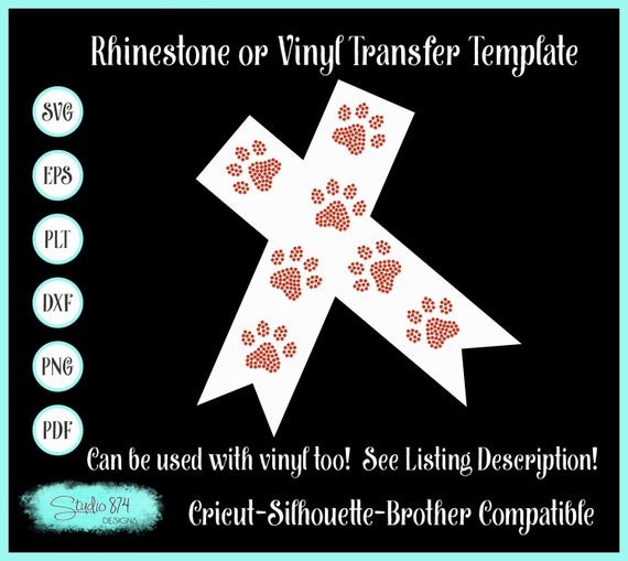 Rhinestone Cheer Bow SVG Template - Paw Print Design (Digital Download)