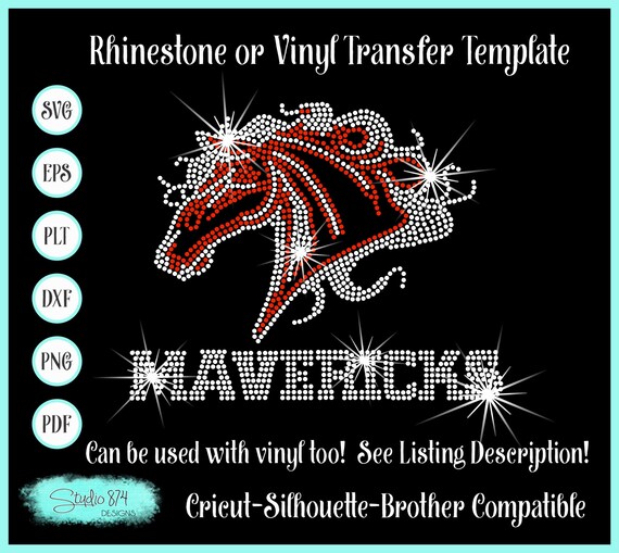 Mavericks Horse Mascot Rhinestone Transfer Template - School Bling SVG Instant Download