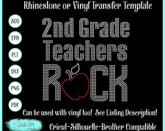 2nd Grade Teachers Rock Rhinestone SVG Template - Sticky Flock Digital Download