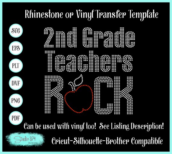 2nd Grade Teachers Rock Rhinestone SVG Template - Sticky Flock Digital Download