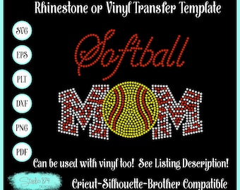Softball Mom Rhinestone SVG Template - EPS Sticky Flock Digital Download