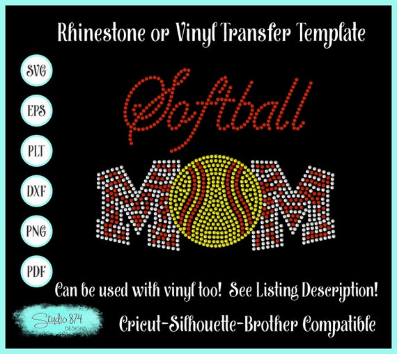 Softball Mom Rhinestone SVG Template - EPS Sticky Flock Digital Download