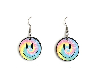 Tie Dye Smiley Face Earring