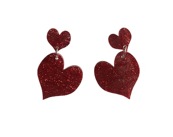 Red Sparkle Heart Earrings