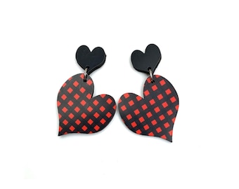 Hadlee Earring-Plaid Heart