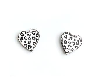 Black Leopard Heart Stud Earring