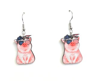 Patriotic Pig Earring