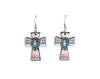 Colorful Cross Earrings