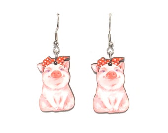 Pink Pig Earring - Red Bandana