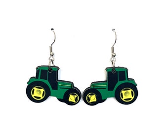tr01 Green Tractor earring
