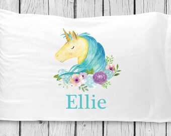 pc94 Blue Floral Unicorn Pillowcase