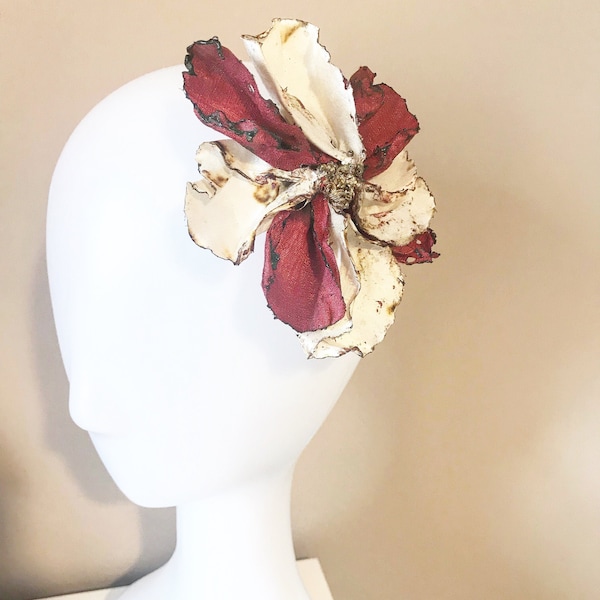 Red Headpiece, gifts for her, Christmas gift, birthday gift, flower headwear, prom headwear, flower headpiece, silk flower hairclip