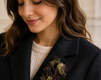Olive corsage, green flower brooch, gifts for her, rustic floral pin, statement brooch, fabric flower brooch, nature inspired jewellery