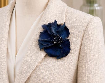 Handmade Tartan Flower Brooch & Hair Clip | Scottish Black Watch Tartan Accessory | Fabric Flower with Beaded Center | Gift for Her