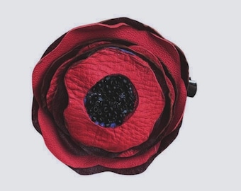 Poppy brooch, red leather brooch, poppy hair clip, gifts for her, Remembrance Day, poppy pin, poppy flower brooch