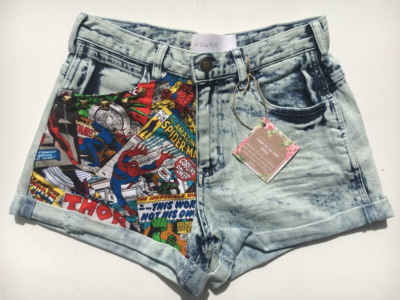 Marvel Comics Acid Wash Highwaisted Shorts