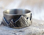 silver mountain range ring, outdoor wedding ring silver promise ring, landscape ring, silver wedding band, individual mountain ring for men